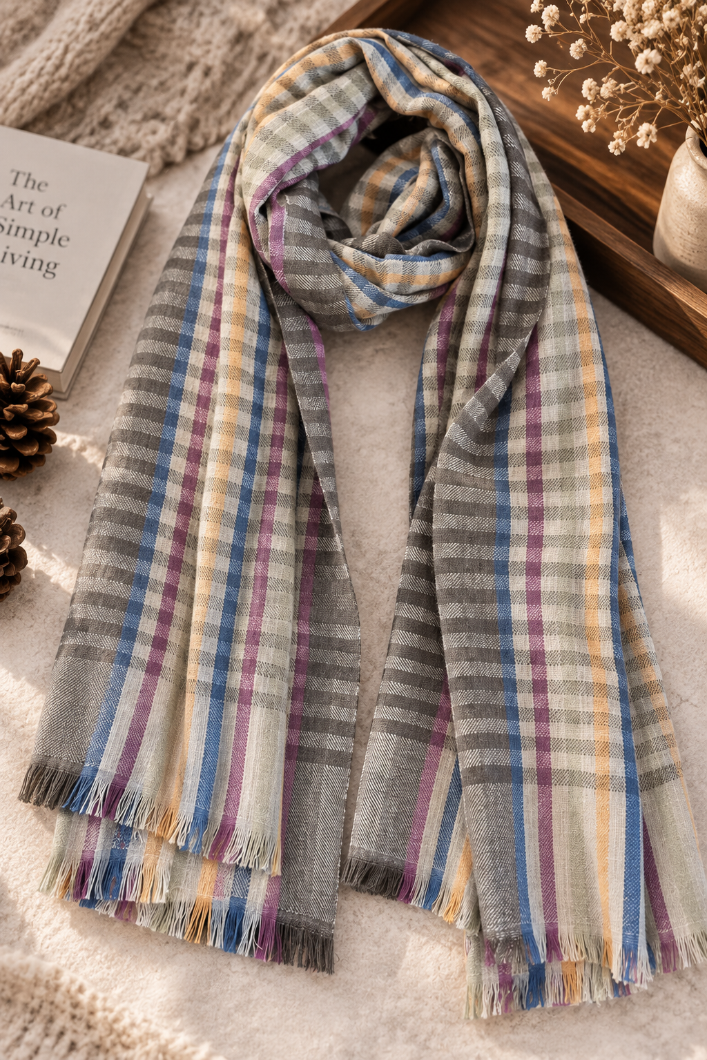 Multicolor Check Design Pure Wool Scarf