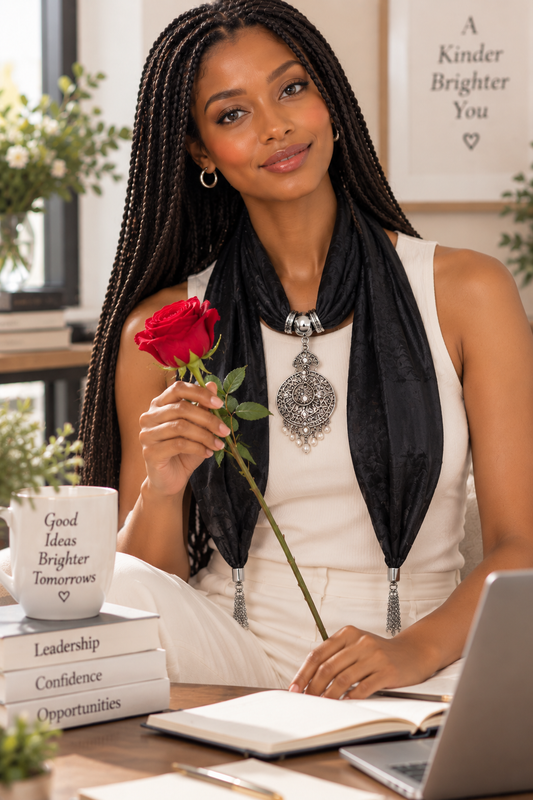 Black Silk Stole with German Silver Pendant