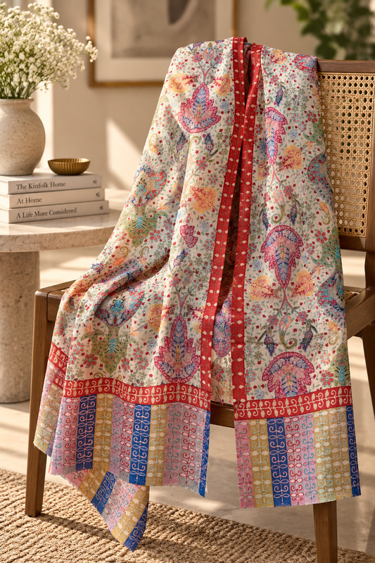 Kalamkari Design Pashmina Shawl - White