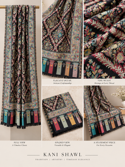 Multicolor Black Kani Pashmina Shawl