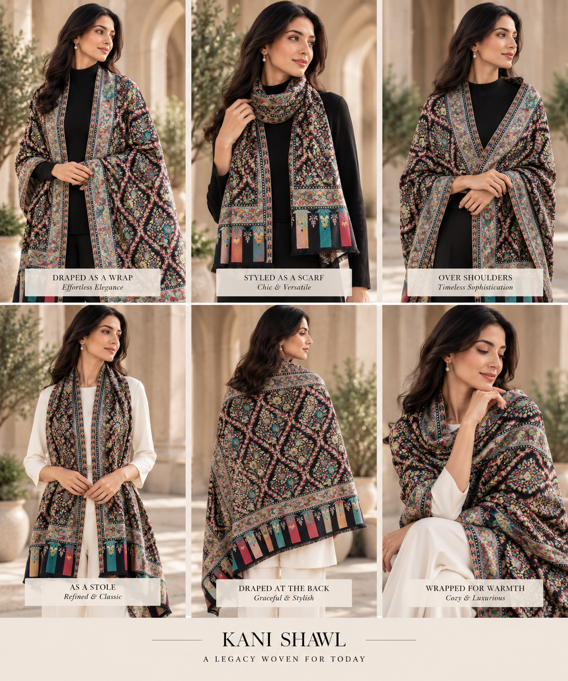 Multicolor Black Kani Pashmina Shawl