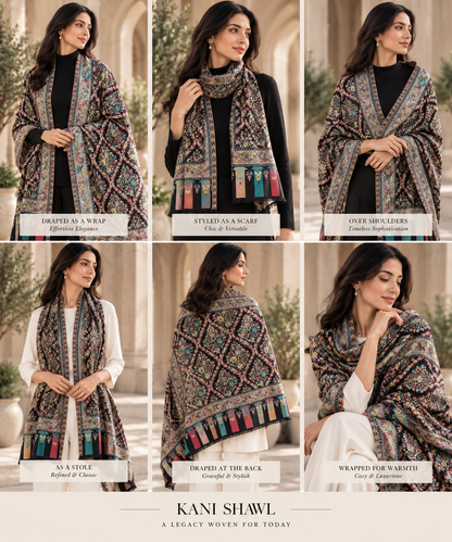 Multicolor Black Kani Pashmina Shawl