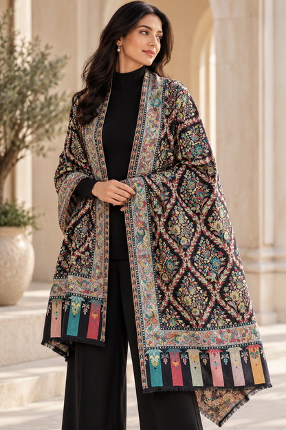 Multicolor Black Kani Pashmina Shawl