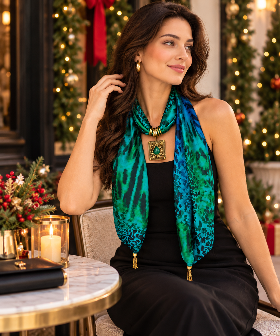 Emerald Mirage — Silk Blend Pendant Stole