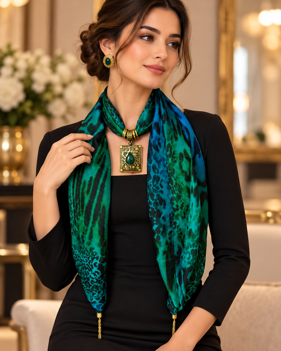 Emerald Mirage — Silk Blend Pendant Stole