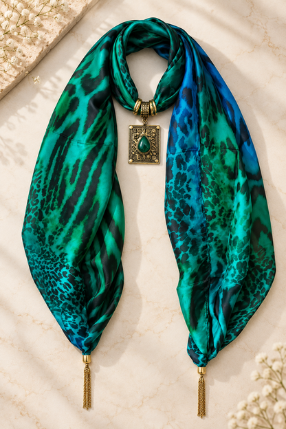 Emerald Mirage — Silk Blend Pendant Stole