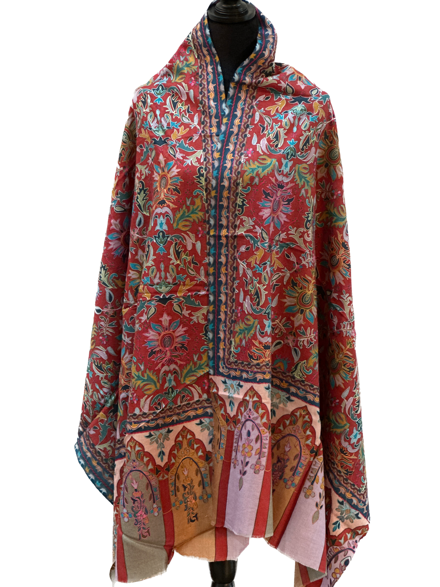 Kalamkari Design Handwoven Pashmina Wool Shawl - Maroon