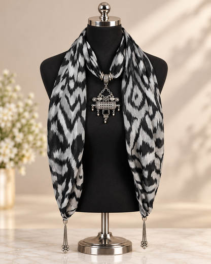 Midnight Ikat — Pure Silk Pendant Scarf