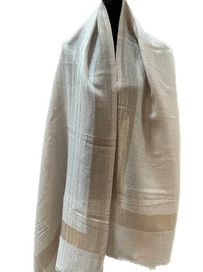 Zari Pashmina Reversible Shawls - Creme