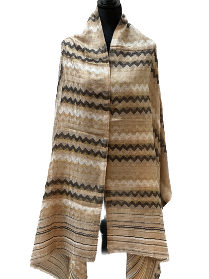 Zari Pashmina Reversible Shawl - Beige Modern