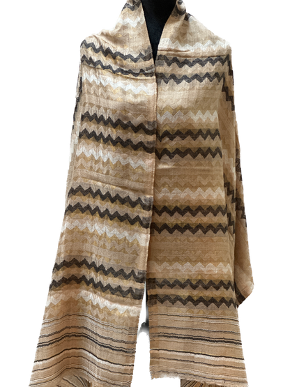Zari Pashmina Reversible Shawl - Beige Modern