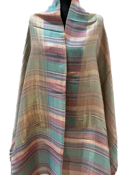 Zari Pashmina Striped Reversible Shawl - Multicolor