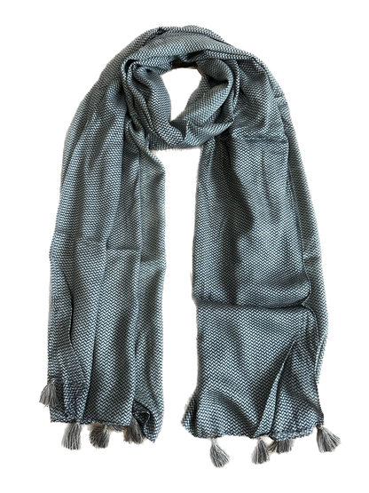 Self Printed Black Scarf with Tassels