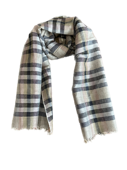 Beige & Black Cotton Linen Scarf