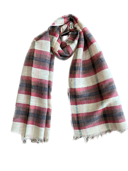 Red & Cream Cotton Linen Scarf