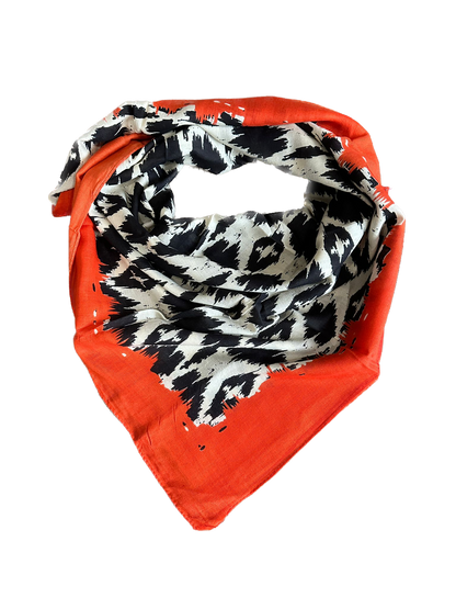 Ikat Print with Orange Border Square Scarf