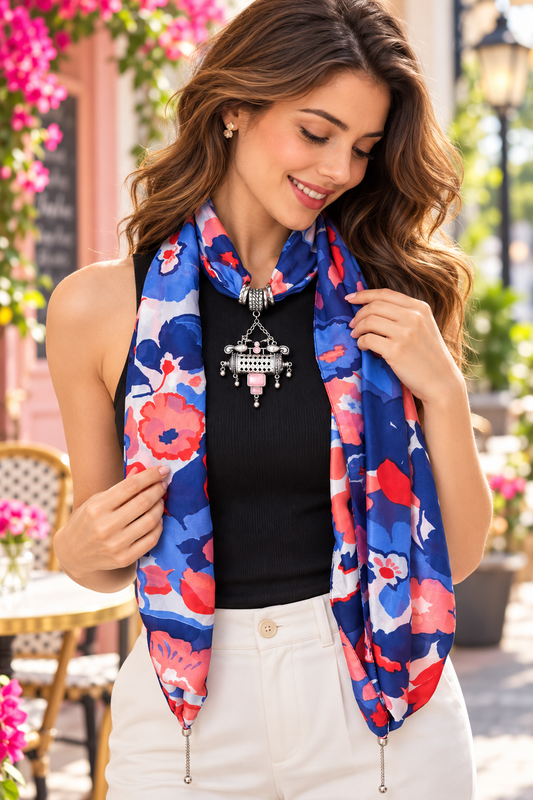 Coastal Bloom — German Silver Pendant Scarf