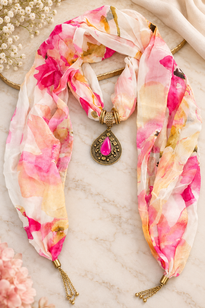 Rosewater Bloom — Floral Pendant Scarf