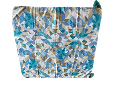 Blue Cotton Scarf with Tassels - Square