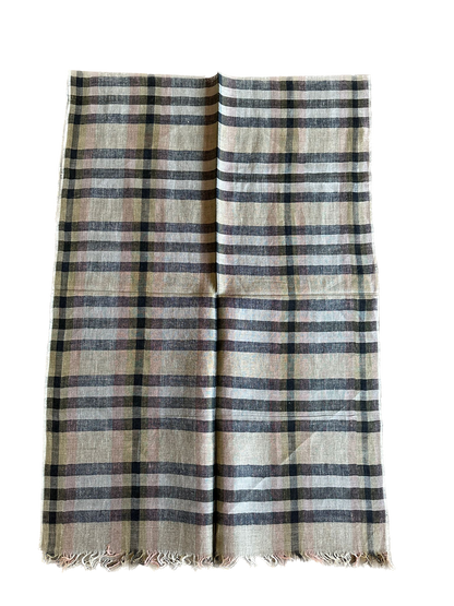 Beige & Black Cotton Linen Scarf