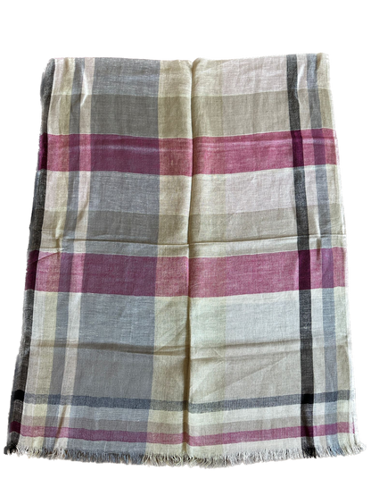Pink & Grey Checks Cotton Linen Scarf