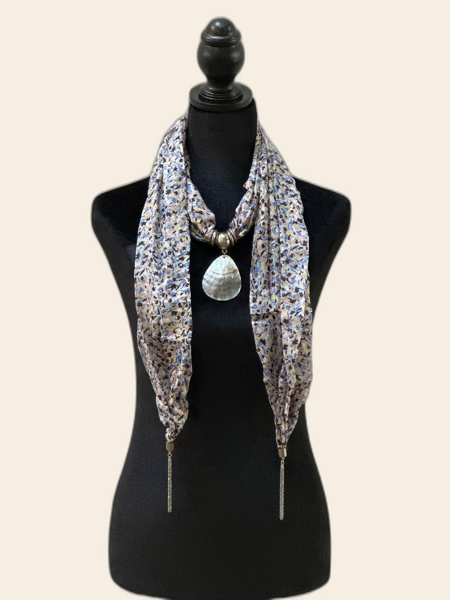 Multicolor Silk Stole with Mother of Pearl Pendant