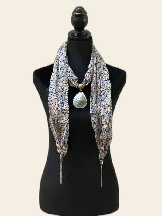 Multicolor Silk Stole with Mother of Pearl Pendant