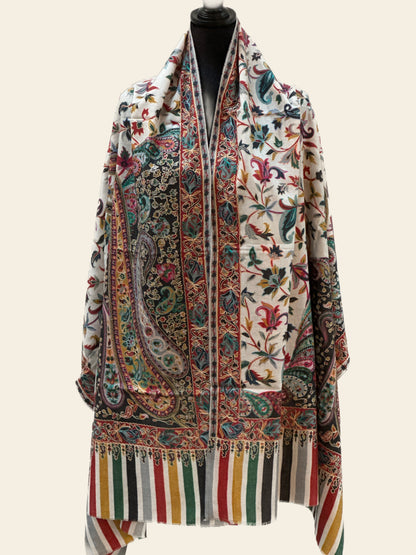 Kalamkari Design Pashmina Wool Shawl - Cream