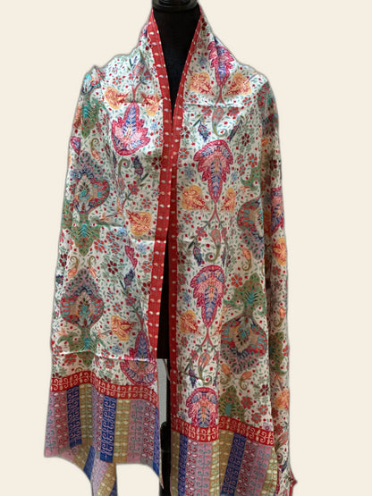 Kalamkari Design Pashmina Shawl - White