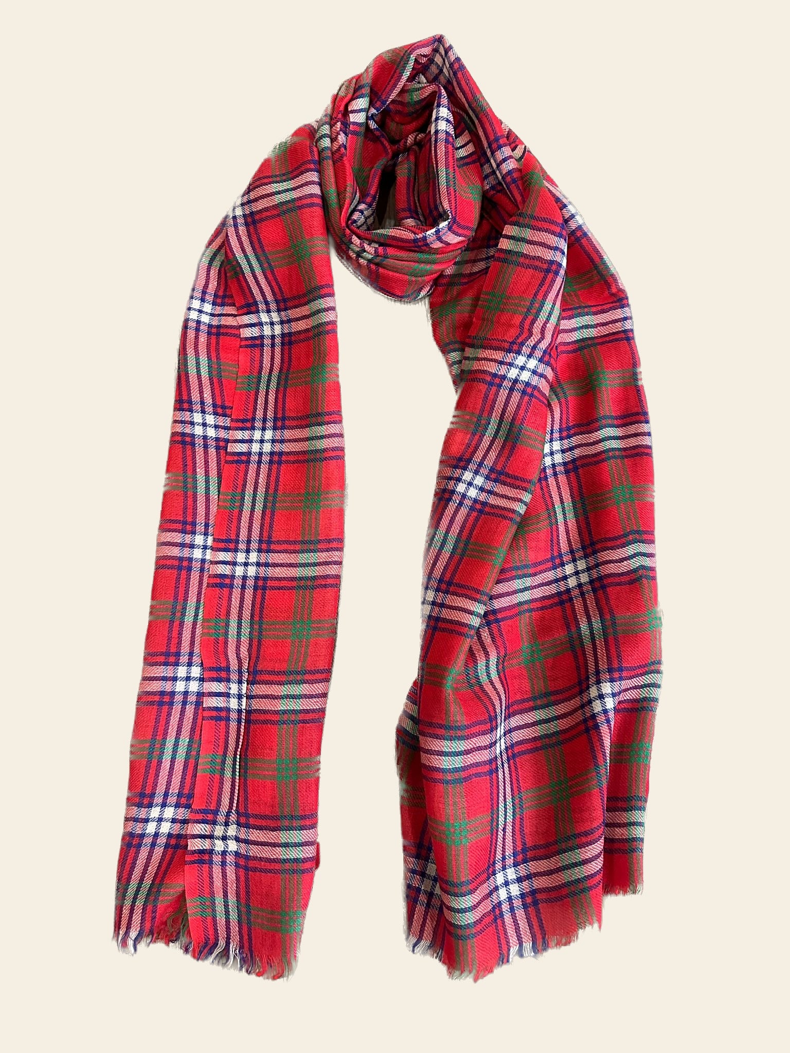 Red Checks Pure Wool Scarf