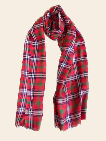Red Checks Pure Wool Scarf