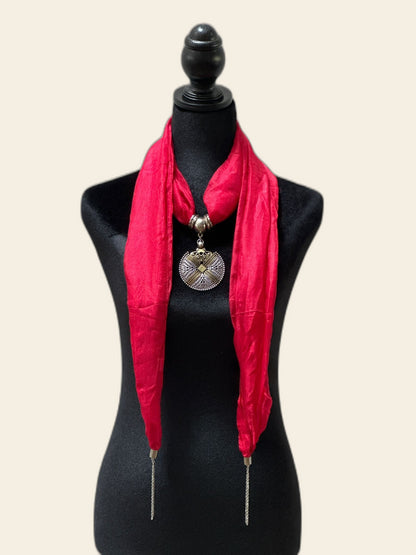 Red Silk Stole with German Silver Pendant
