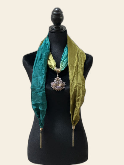 Green Silk Stole with German Silver Pendant