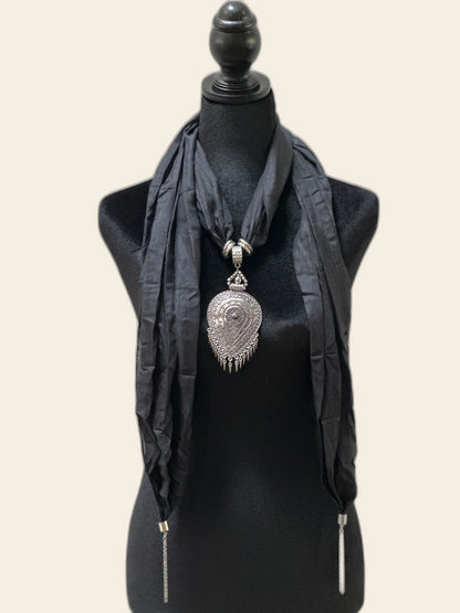 Black Silk Stole with German Silver Pendant