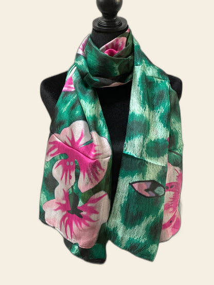 Green Floral Silk Scarf