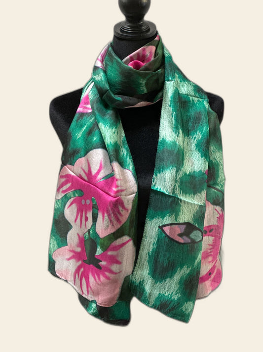 Green Floral Silk Scarf