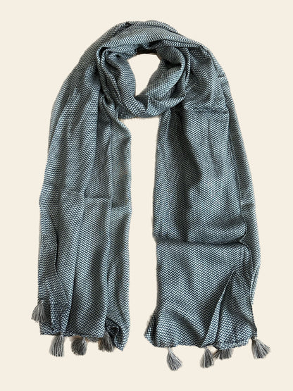 Self Printed Black Scarf with Tassels