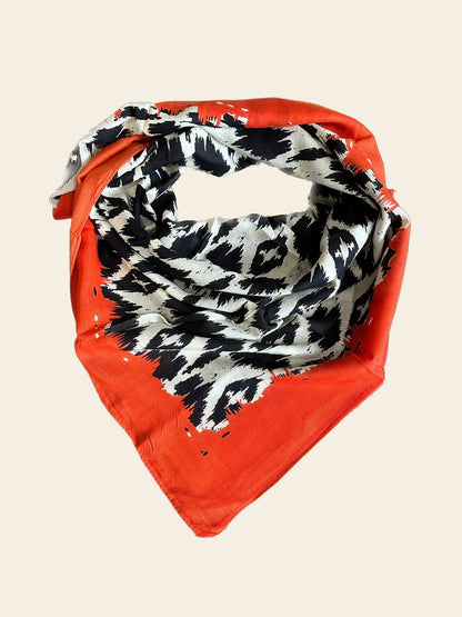 Ikat Print with Orange Border Square Scarf
