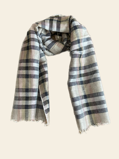 Beige & Black Cotton Linen Scarf