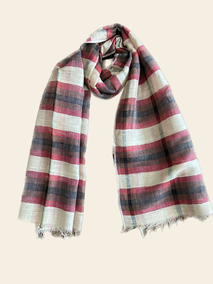Red & Cream Cotton Linen Scarf