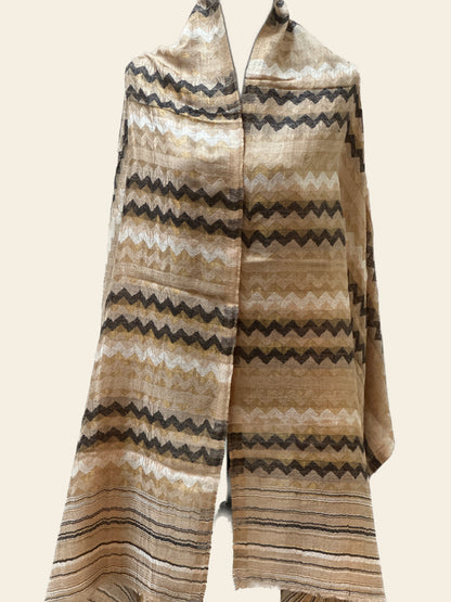 Zari Pashmina Reversible Shawl - Beige Modern