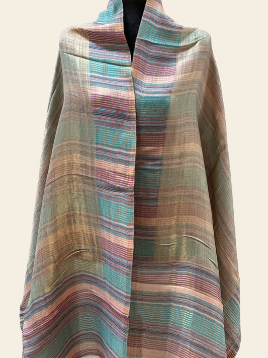 Zari Pashmina Striped Reversible Shawl - Multicolor