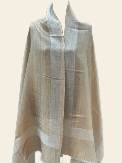 Zari Pashmina Reversible Shawls - Creme