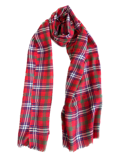 Red Checks Pure Wool Scarf