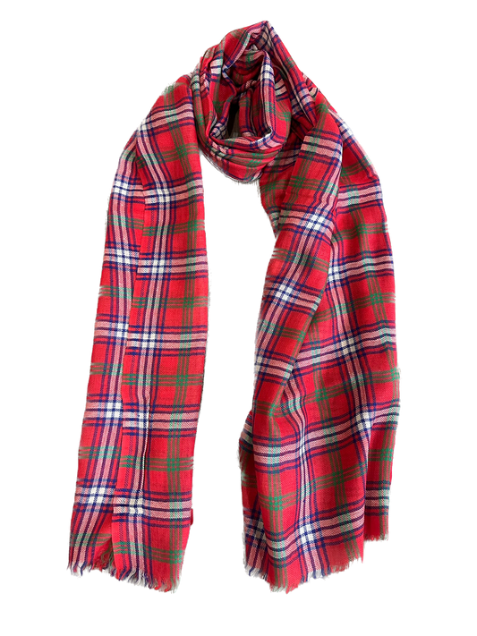 Red checks pure wool scarf