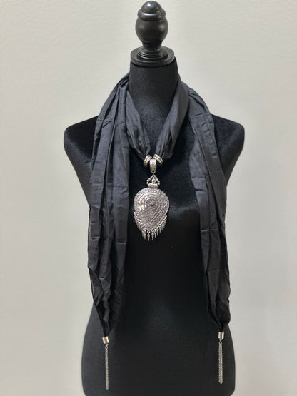 Black Silk Stole with German Silver Pendant