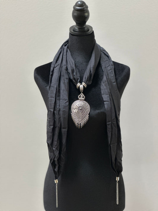Black silk stole with German Silver pendant