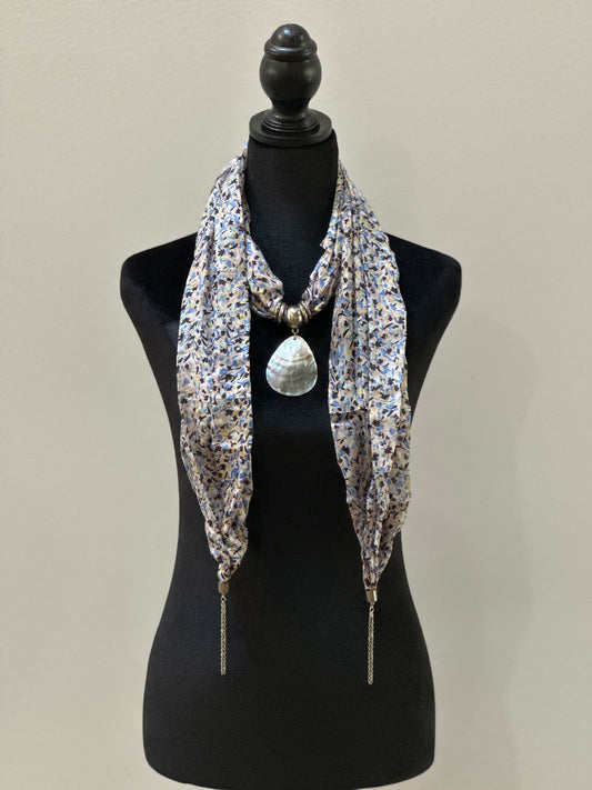 Multicolor silk stole with Mother of Pearl pendant