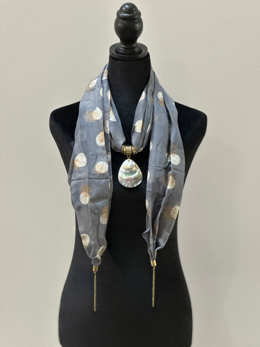 Grey silk stole with Mother of Pearl pendant