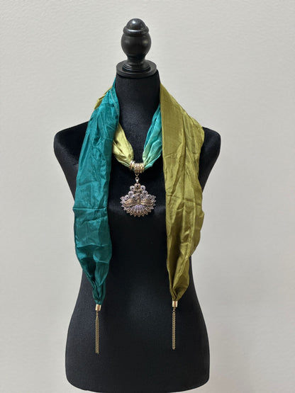 Green Silk Stole with German Silver Pendant